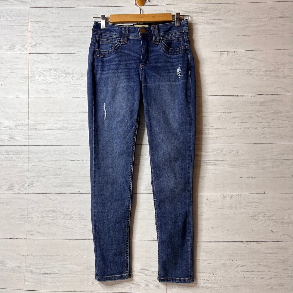 Democracy Jeans Womens Size 2 Blue Ab Technology Distressed Skinny Whiskering